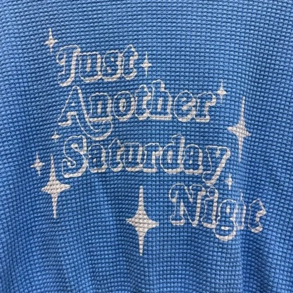 Aerie Offline “Just Another Saturday Night” Cropped Blue Thermal Tee NWT - Picture 4 of 11